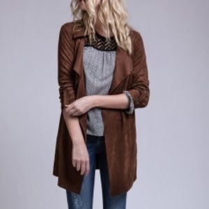 Brown Suede Tie Waist Cardigan
